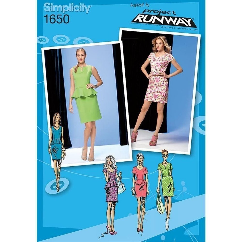 Simplicity Sewing Pattern 0268 1650 Project Runway Dress 2 Lengths Peplum‎ 4-12
